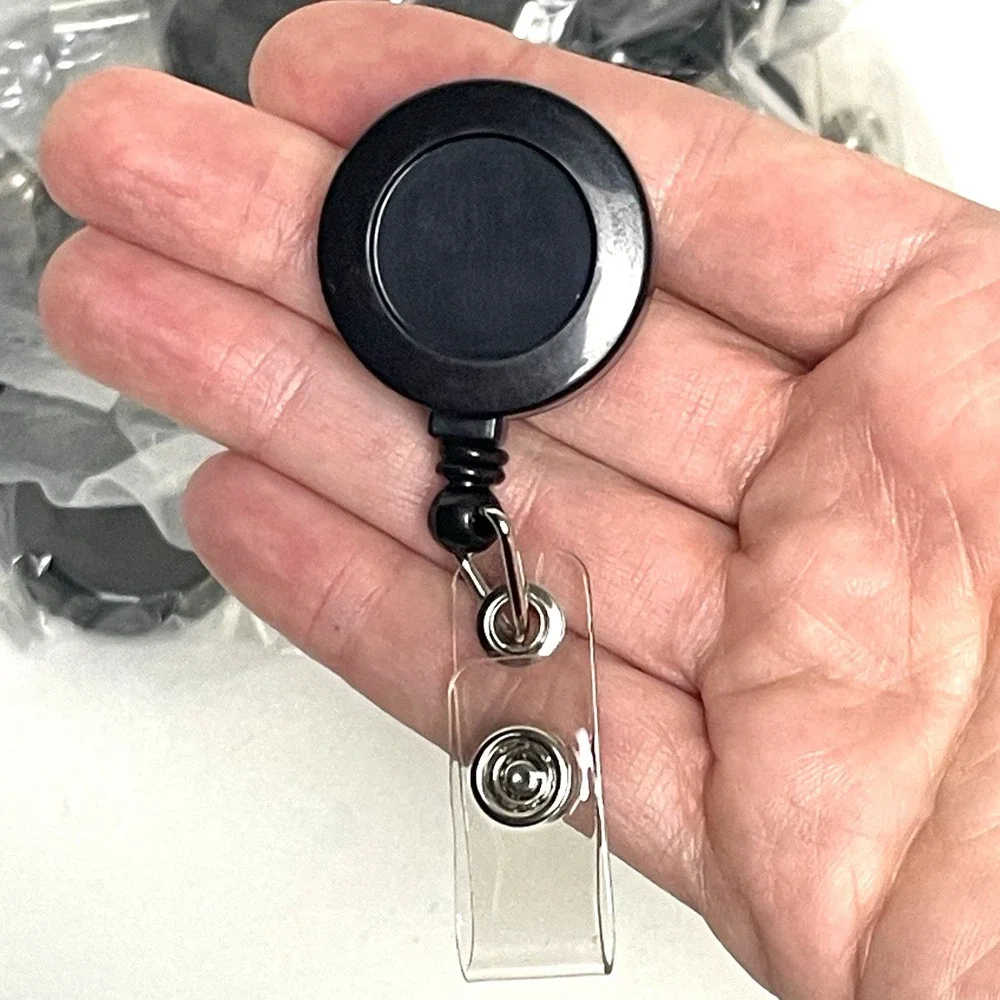 40 Black Retractable Badge Reels ID Holder Belt Clip Keychain‎ Cord 1